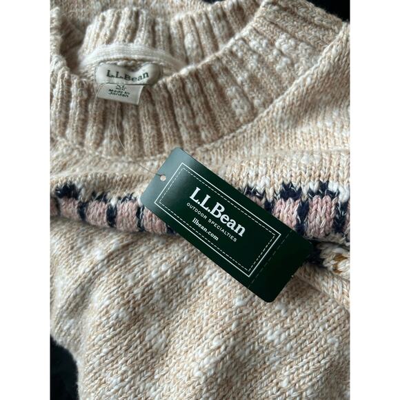 NEW L.L. Bean Cotton Ragg Crewneck Fair Isle Sweater in Tan sz XL Gorpcore Cozy - Picture 10 of 13